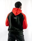 Unisex Cotton Contrast Baseball Loose Fit Hoodie - BLACK & RED