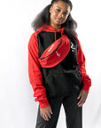 Unisex Cotton Contrast Baseball Loose Fit Hoodie - BLACK & RED