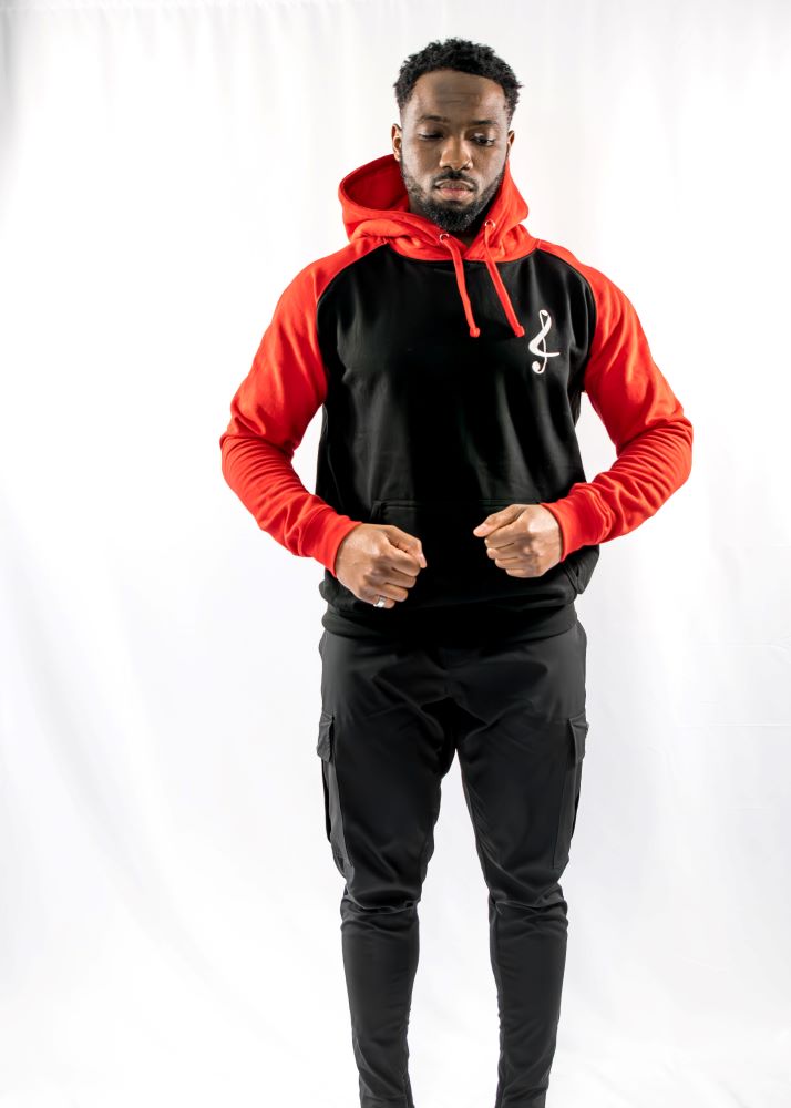 Unisex Cotton Contrast Baseball Loose Fit Hoodie - BLACK &amp; RED