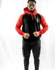Unisex Cotton Contrast Baseball Loose Fit Hoodie - BLACK & RED