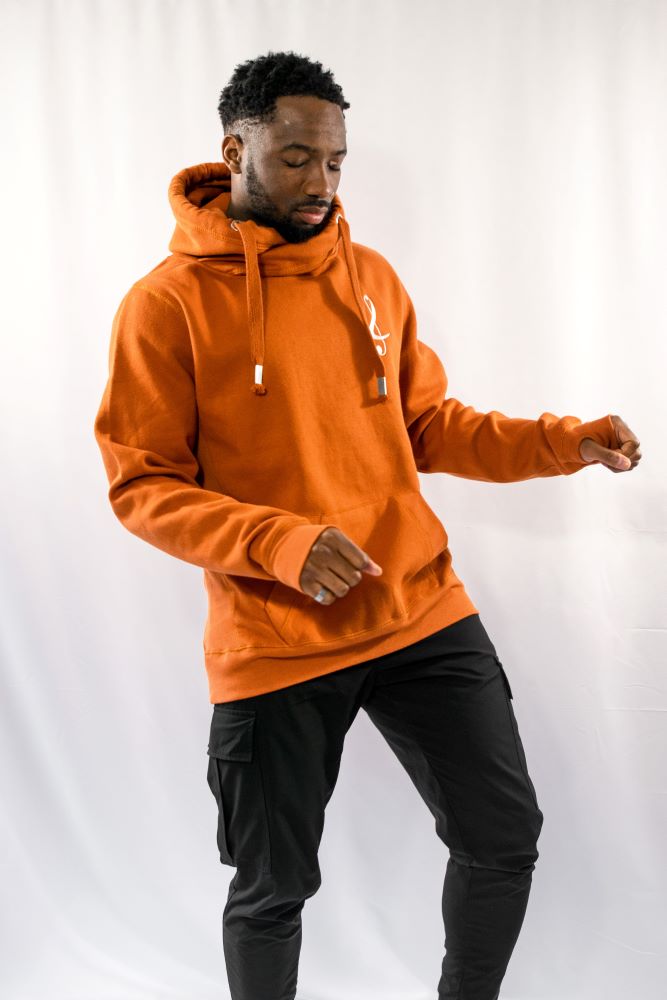 Unisex Cross Neck Loose Fit Cotton Hoodie Orange Lemzi