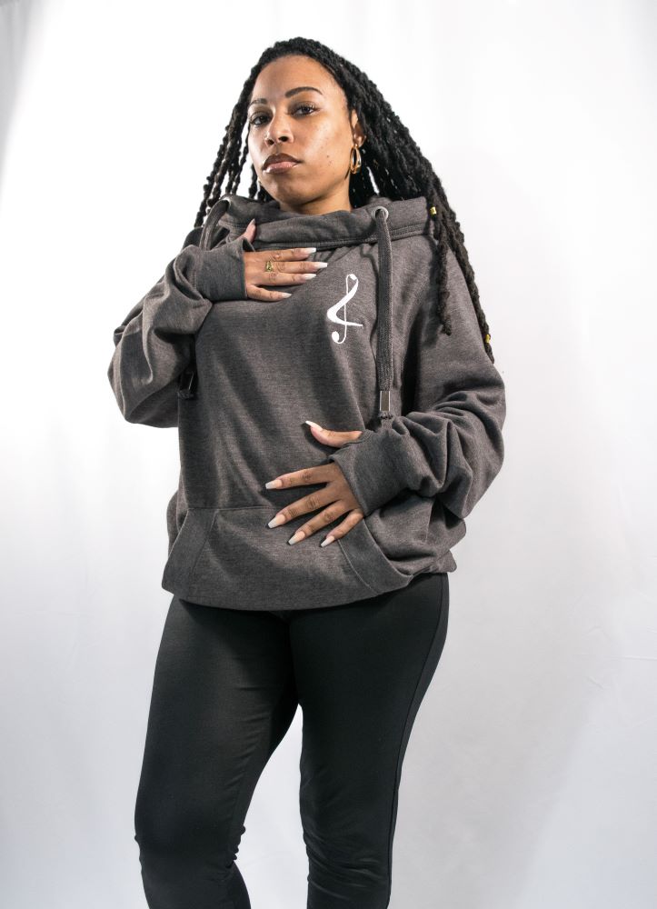 Unisex Cross Neck Loose Fit Cotton Hoodie - Charcoal &amp; Grey
