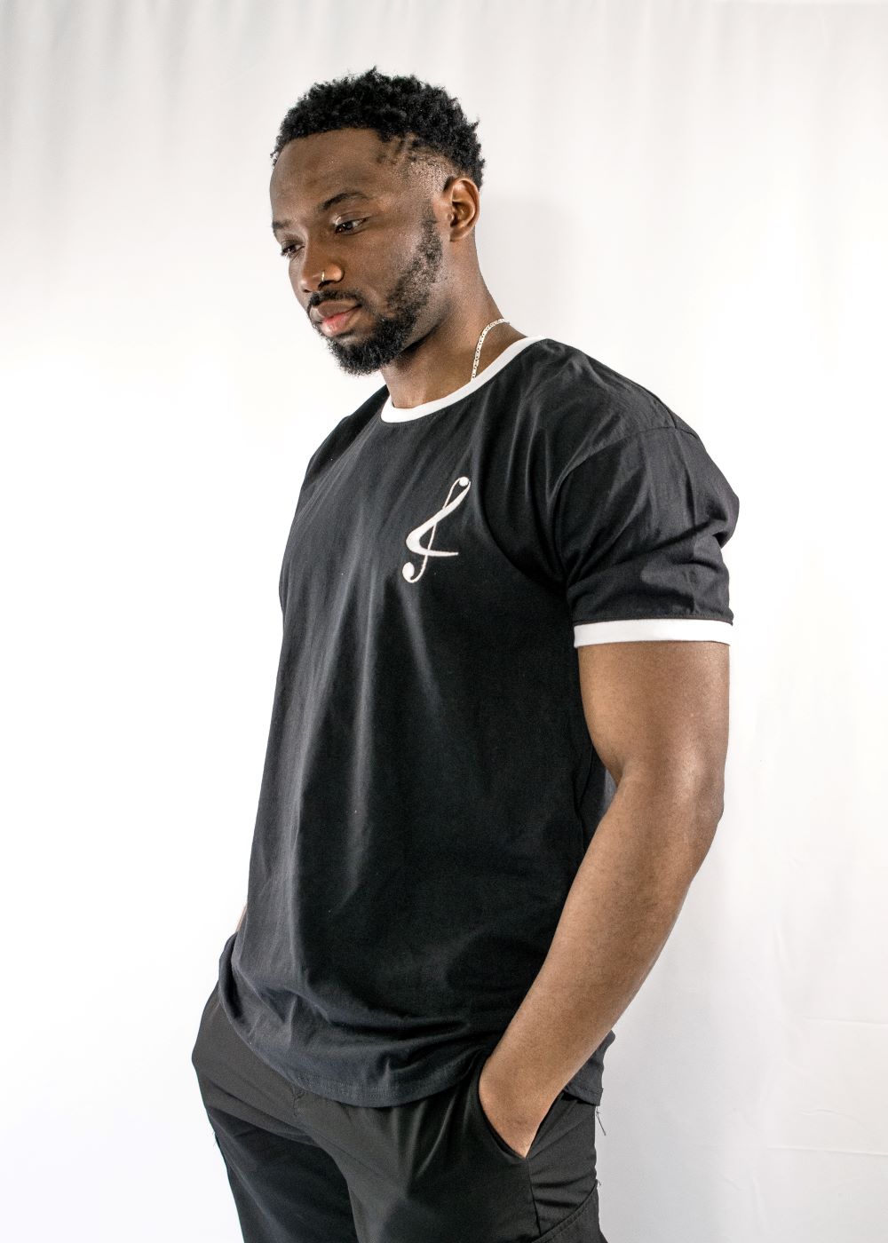 Unisex Short Sleeved 3 Ringer T-shirt -  BLACK &amp; WHITE RING