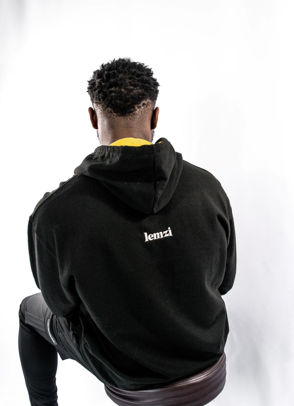 Unisex Lemzi Classic Loose Fit Cotton Varsity Hoodie - Black &amp; Yellow Contrast
