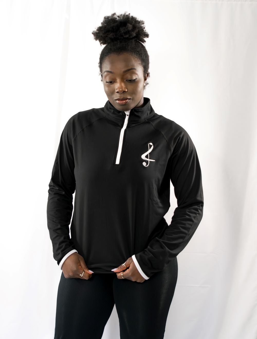 Women&#39;s SPORT Classic Fit Cool ½ Zip Sweatshirt - BLACK WHITE ZIP